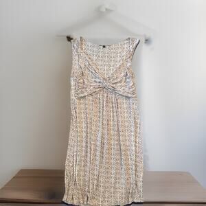 Tart Brand Women's Dress Patterned White Tan Size Medium Flattering For Summer